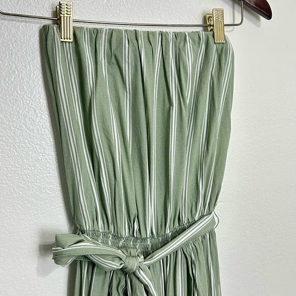 Shore Romper Womens XS Sage Green White Stripe Strapless Beach - Picture 4 of 11
